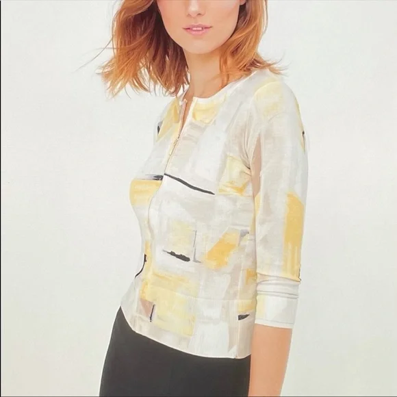 WHBM Abstract Design Cardigan Zipper Crop Small - Picture 3 of 5